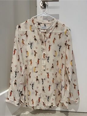 Mauro Grifoni Cream Blouse with Multicolor Figurine Print
